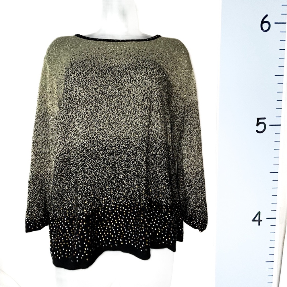 Alfred Dunner Gold Sparkle & Black Hombre Colorblock Sweater 1X Casual